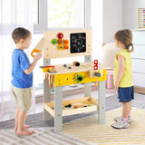 HONEY JOY Kids Wooden Tool Workbench Toy, Pretend Play Workbench Set for Children w/Blackboard