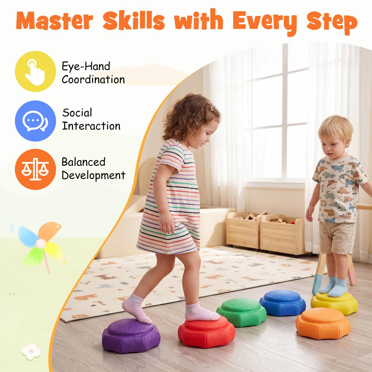 HONEY JOY 6-Piece Stepping Stones for Boys and Girls Aged 3+ Years Old