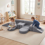 HONEY JOY 10 PCS Modular Kids Play Couch Toddler Climb & Crawl Foam Playset