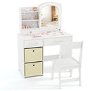 HONEY JOY Kids Vanity Set with 2 Color Lighted Mirror, Princess Makeup Desk and Chair Set with Mirror and Lights