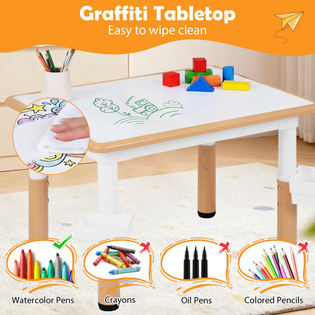 HONEY JOY Kids Table and 4 Chairs Set, Height Adjustable Toddler Desk and Chair Set