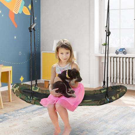 HONEY JOY Kids Saucer Tree Swing, 126 x 47CM Hanging Platform Surfing Tree Swing w/Soft Padded Edge