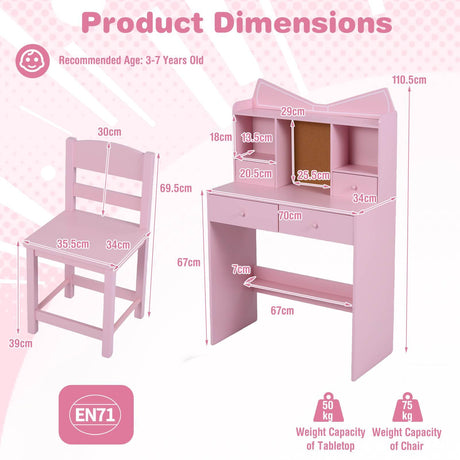 HONEY JOY Kids Study Desk with Chair, Children Writing Table and Chair Set with Open Storage Shelves