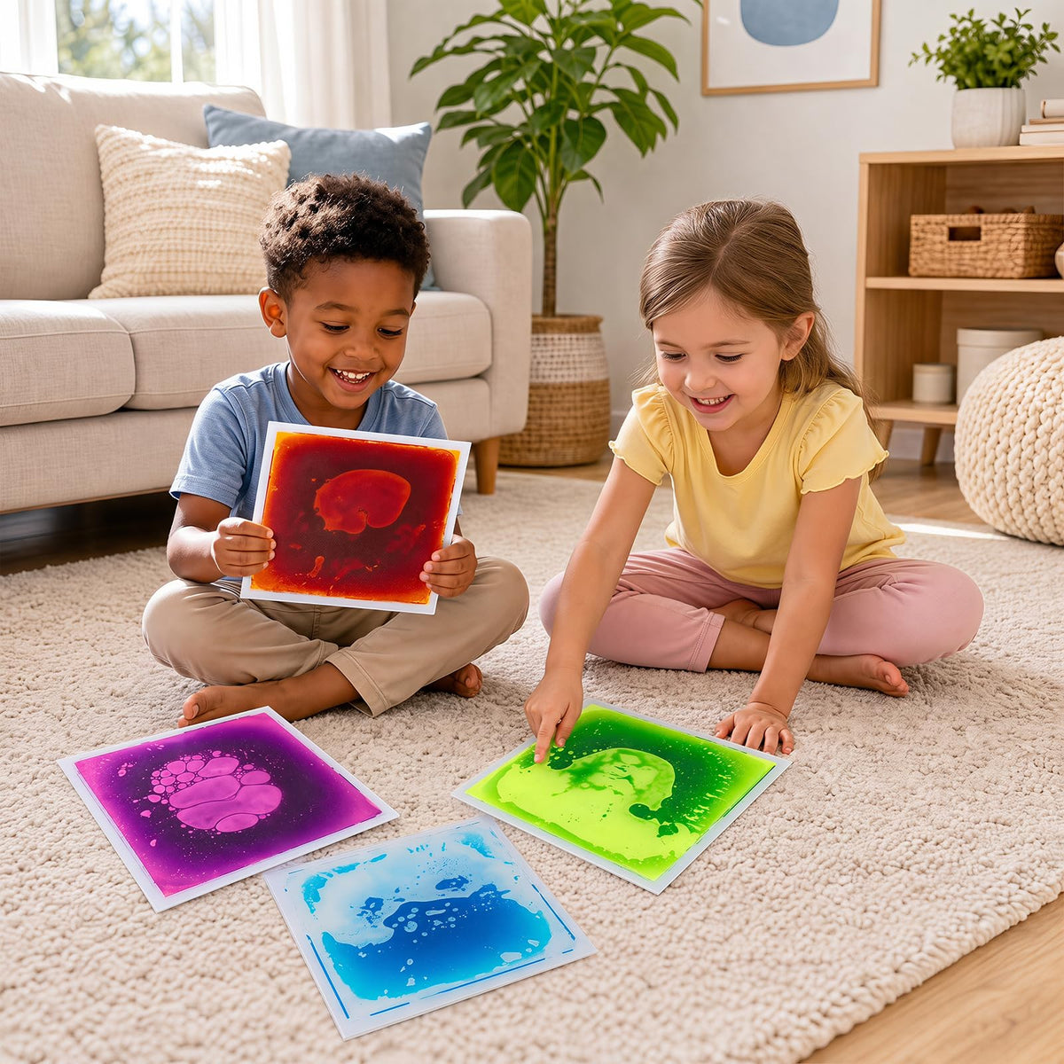 HONEY JOY Glow-in-the-Dark Liquid Sensory Floor Tiles for Toddlers