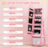 HONEY JOY 360° Swivel Kids Jewelry Cabinet, 3-in-1 Freestanding Full Length Dressing Mirror