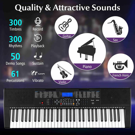 61-Key Portable Electronic Keyboard Piano with Stand and Stool