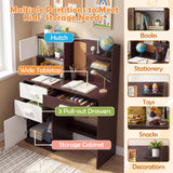 HONEY JOY Kids Desk and Chair Set, Study Table w/Hutch, Bulletin Board