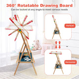 BABY JOY Kids Art Easel, 3 in 1 Wooden Art Easel for Toddlers w/Whiteboard, Chalkboard, Paper Roll