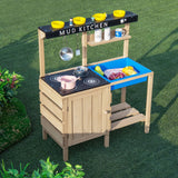 HONEY JOY Kids Kitchen Playset, Wooden Pretend Playset for Children w/Realistic Utensils