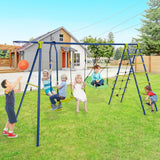 HONEY JOY 6-in-1 Patio Kids Swing Set, A-Shaped Metal Swing Frame
