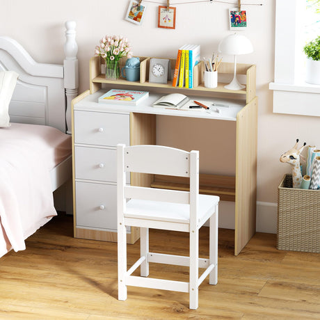 HONEY JOY Kids Study Desk and Chair Set w/Hutch & Storage Shelf for Arts, Crafts