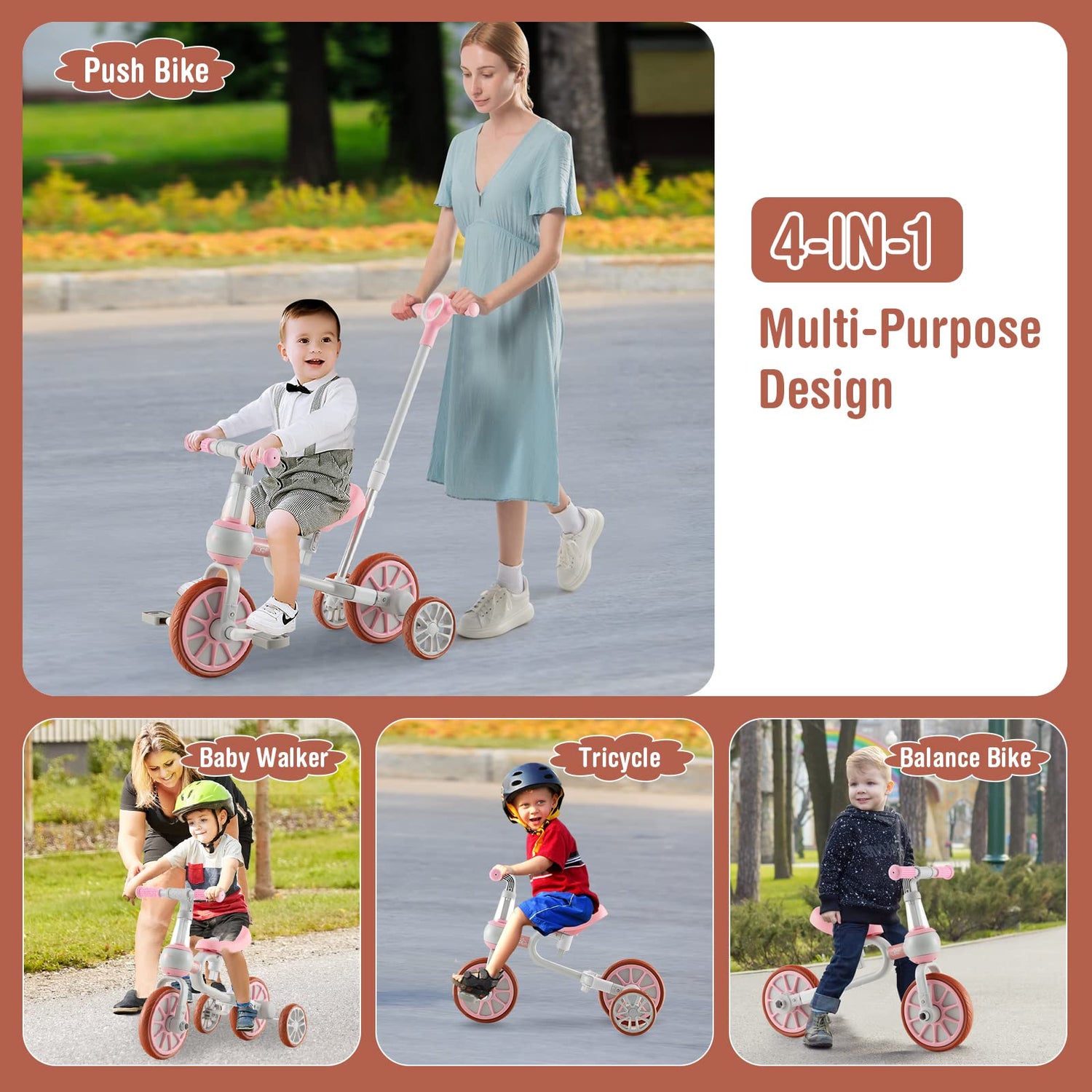HONEY JOY 4-in-1 Toddler Tricycle, Kids Training Balance Bike w