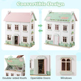 HONEY JOY Kids Wooden Dollhouse, 3 Level Doll House Playset