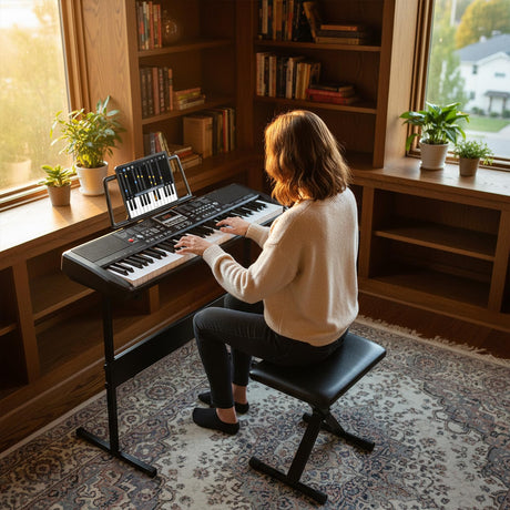 61 Keys Beginners Piano Keyboard, Electric Keyboard Kit with Adjustable Stand & Stool