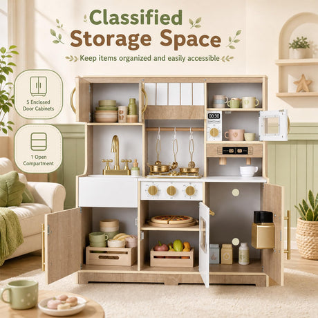 HONEY JOY Wooden Play Kitchen for Kids