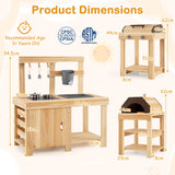 HONEY JOY 3-Piece Kids Playset for Outdoor w/Mud Kitchen, BBQ Grill, Pizza Oven
