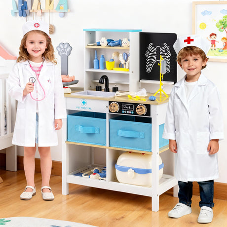 HONEY JOY Kids Play Doctor's Office w/Blackboard, Pet Scale, Faucet, Sink