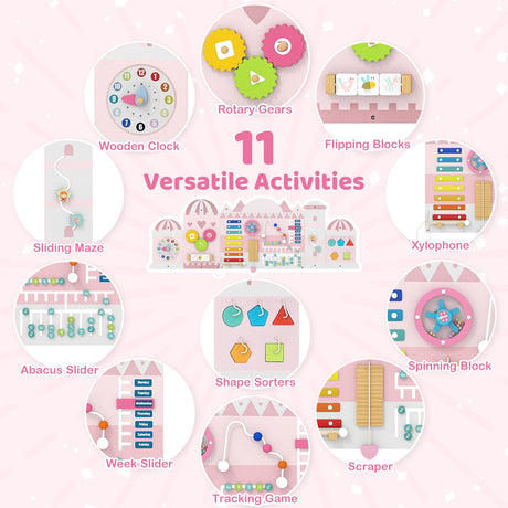 Castle Activity Wall Busy Board Panels 11-in-1 Montessori Wooden Sensory Board