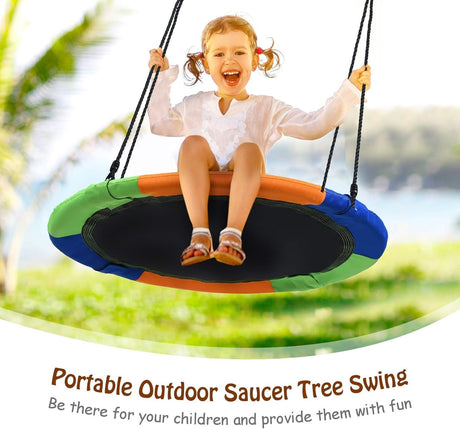 100 cm Flying Saucer Tree Swing for Kids, Play Swing with Adjustable Ropes