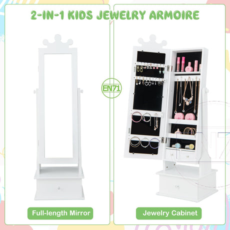 HONEY JOY 2-in-1 Kids Play Jewelry Armoire, Children's Jewelry Storage Cabinet w/Full Length Mirror & Storage Drawers