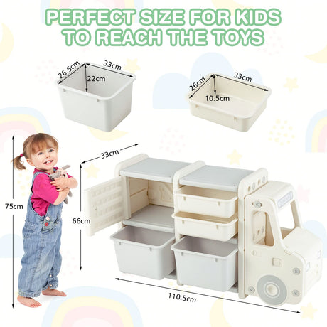 HONEY JOY Kids Toy Storage Organiser with 2 Large Bins, Pull-Out Drawers, Cabinet, Front Store Space