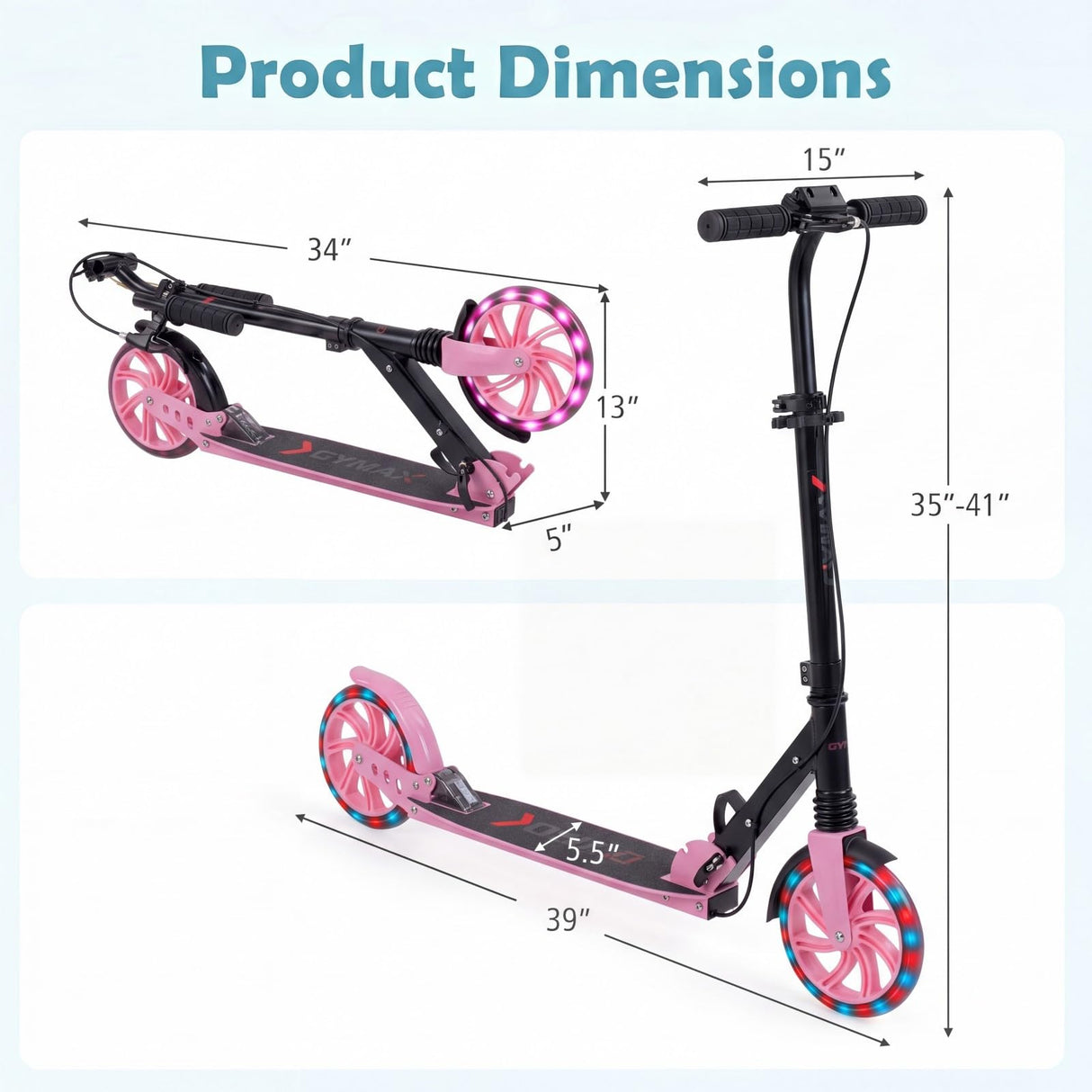 Kick Scooter with 4-Level Adjustable Handlebar, Hand Brake, Anti-Shock Suspension
