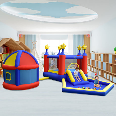HONEY JOY Inflatable Bounce House with Playhouse, 5-in-1 Star Themed Bouncy Castle w/Double Basketball Hoops