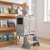 BABY JOY Foldable Toddler Tower with 3 Using Modes Step Stool Standing Kitchen Tower