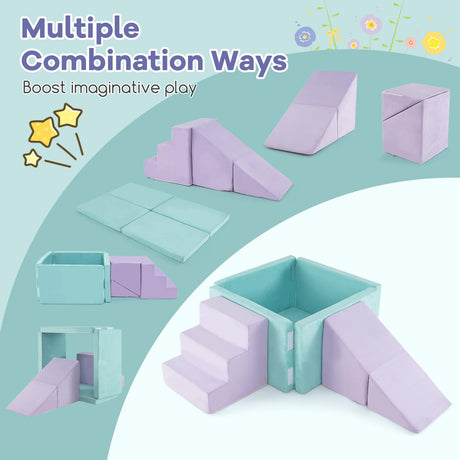 3-in-1 Foam Climbing Blocks Suede Fabric Soft Play Set