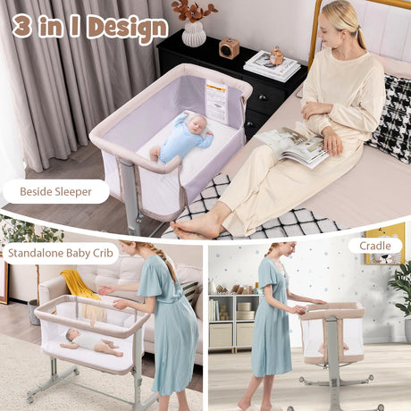 BABY JOY 3 in 1 Baby Bedside Bassinet Baby Cot with Mattress & 5 Adjustable Height