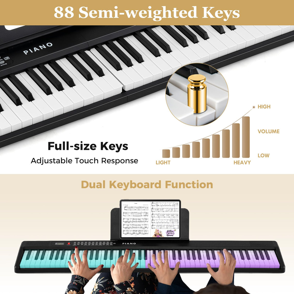 HONEY JOY 88 Keys Foldable Piano Keyboard