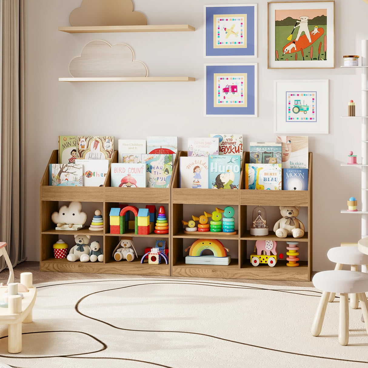 HONEY JOY 3-Tier Kids Bookshelf, Montessori Cube Bookcase for Nursery, Classroom