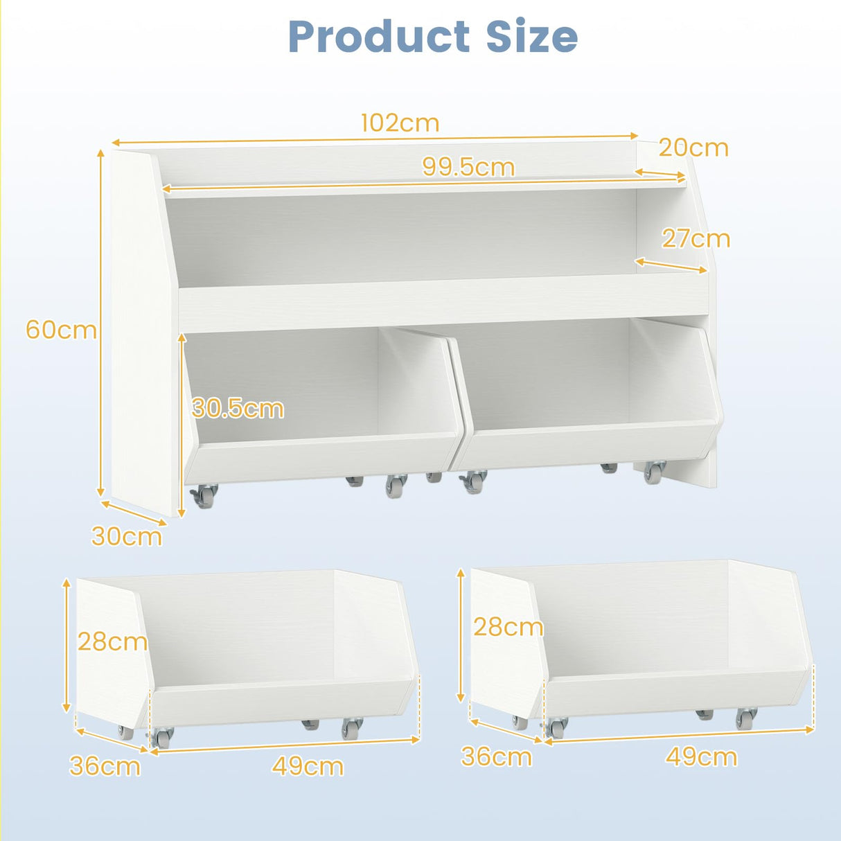 HONEY JOY Kids Toy Storage Box, Children Wooden Bookcase with 2 Movable Drawers