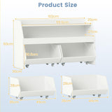 HONEY JOY Kids Toy Storage Box, Children Wooden Bookcase with 2 Movable Drawers