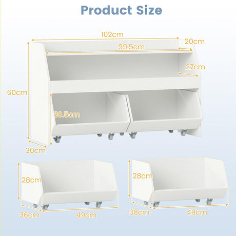 HONEY JOY Kids Toy Storage Box, Children Wooden Bookcase with 2 Movable Drawers