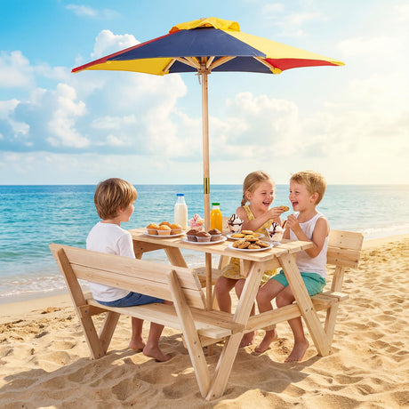 HONEY JOY Kids Picnic Table, Toddlers' Outdoor Table w/ 2 Built-in Benches