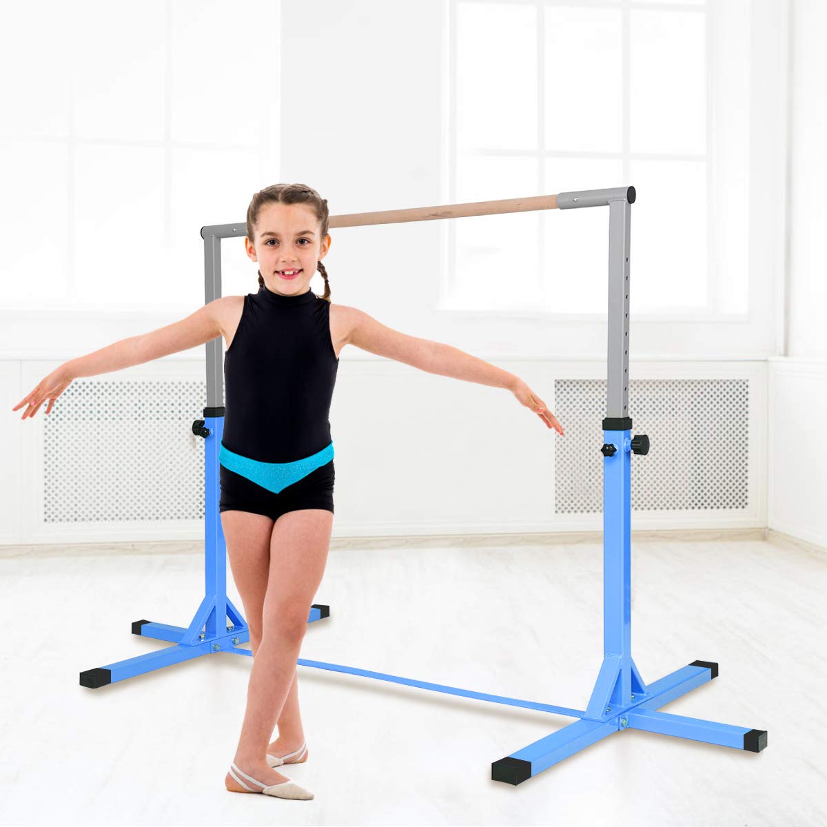 BABY JOY Kids Gymnastic Training Bar, 90 to 150cm Height Adjustable Expandable Exercise Horizontal Kip Bar w/Double Locking Mechanism