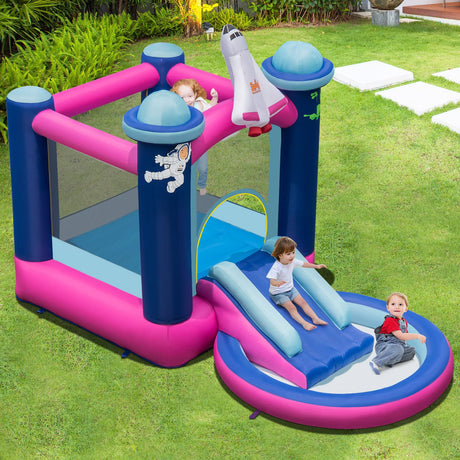HONEY JOY Inflatable Bounce House, Space-Themed Kids Inflatable Castle w/Slide, Ball Pool