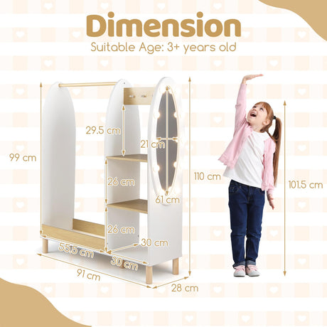 HONEY JOY Kids Dress Up Storage with Mirror and Lights