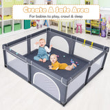 BABY JOY Baby Playpen for Toddler, 206 x 185.5 x 68 cm Large Safety Play Yard with 50 Ocean Balls, 4 Pull Rings
