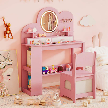 Princess Vanity Table and Chair Set with 2 Drawers