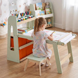HONEY JOY Kids Sensory Table and Chairs,Art Desk Set with Paper Roll
