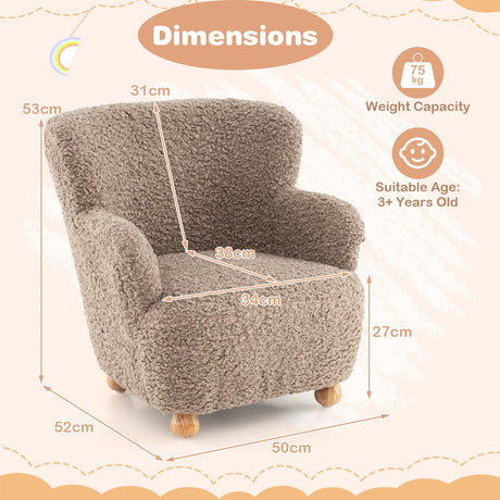 Kids Sofa, Comfy Toddler Armchair with Solid Rubber Wood Legs
