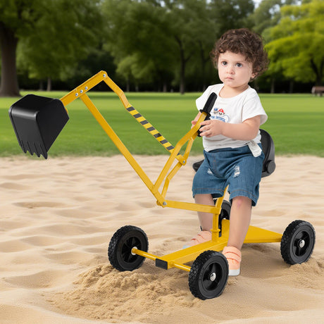 Sandbox Toy Digger w/ 2-Handed Controls & Flexible Shovel, 360° Rotatable Function & Ergonomic Backrest