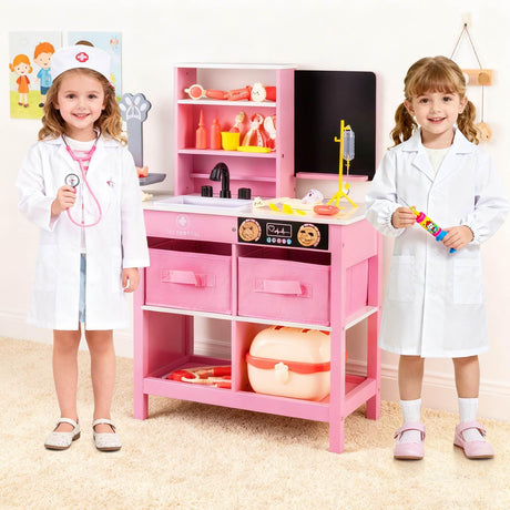 HONEY JOY Kids Play Doctor's Office w/Blackboard, Pet Scale, Faucet, Sink