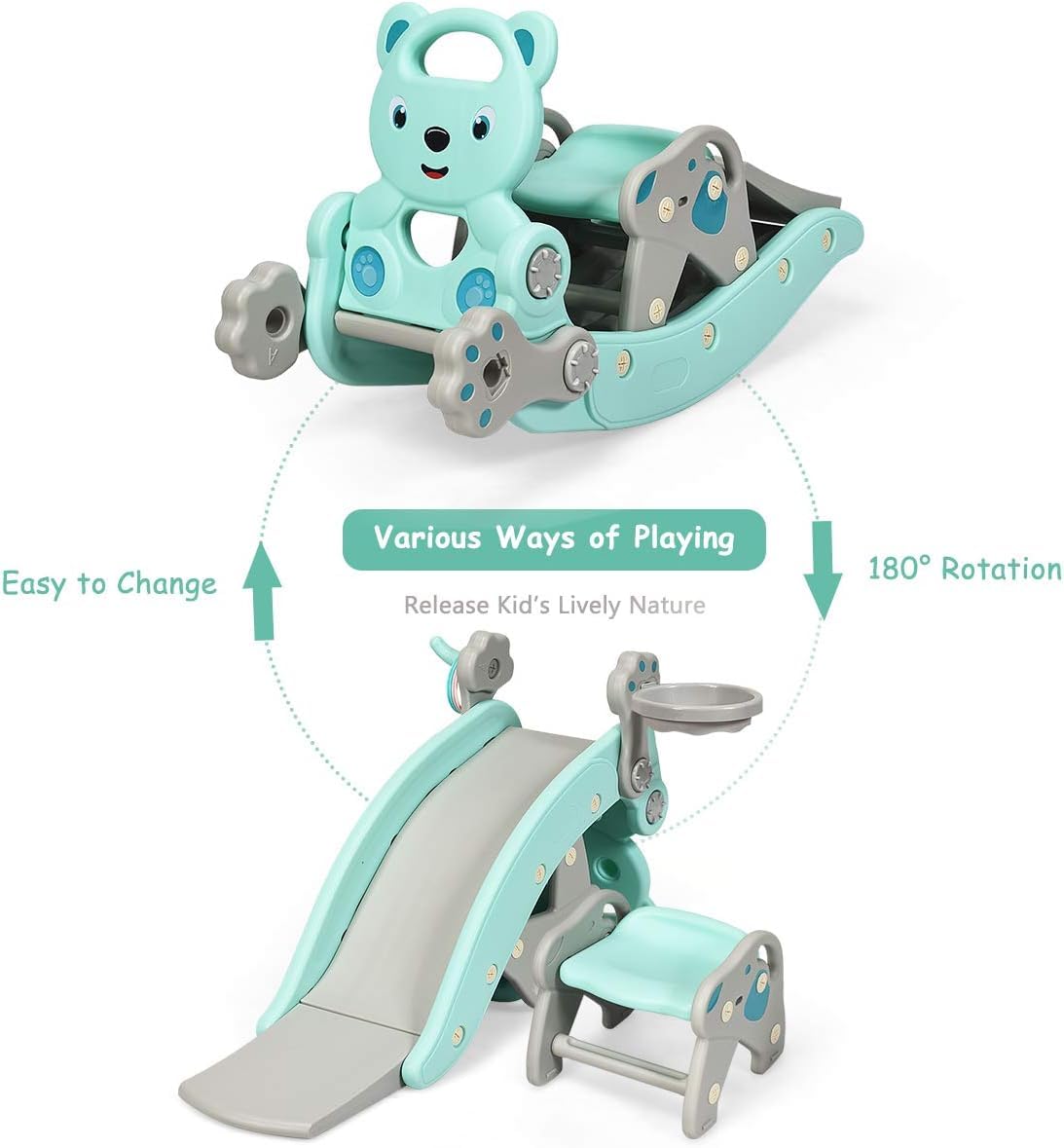 HONEY JOY 4-in-1 Kids Rocking Horse, Portable Toddler Ride On Rocking Toy with Slide