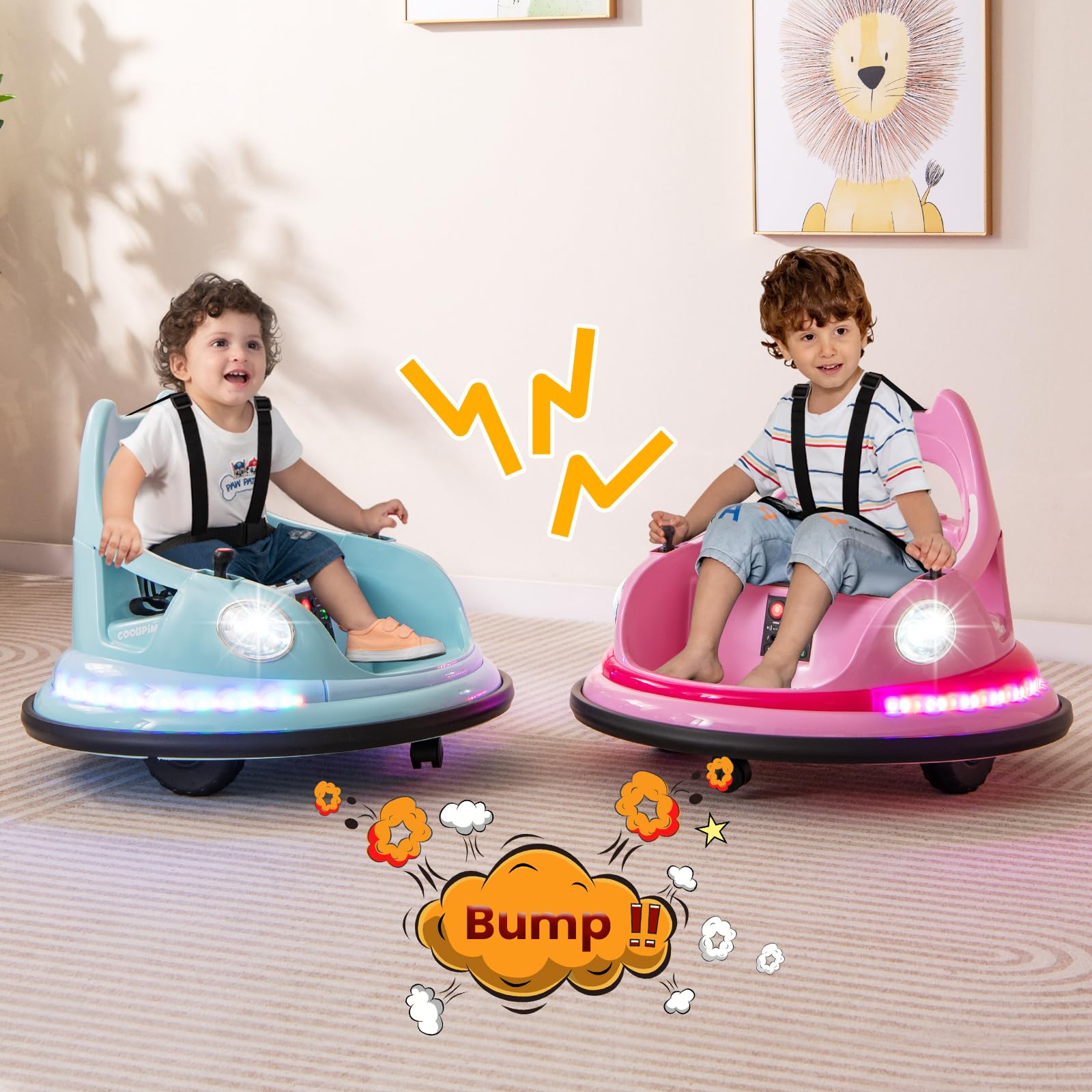 HONEY JOY Kids Ride On Bumper Car 12V Battery Powered Bumper Car w Remote Control Dual Joysticks