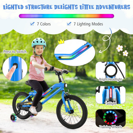 16” LED Lighted Kids Bike, Carbon Steel Children Bicycle, 95% Pre-Assembled
