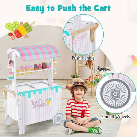 HONEY JOY Wooden Ice Cream Cart for Kids