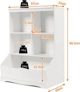 HONEY JOY Kids Bookshelf, 3-Tier Toy Storage Organiser for Children w/4 Open Compartments and 1 Box